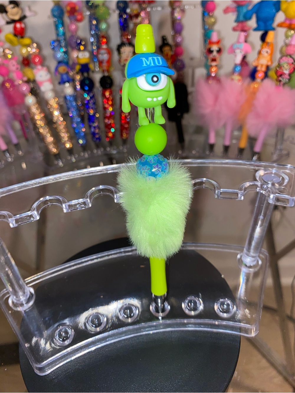 Mike Wazowski-Inspired Green Fuzzy Pen (Kids Toys)